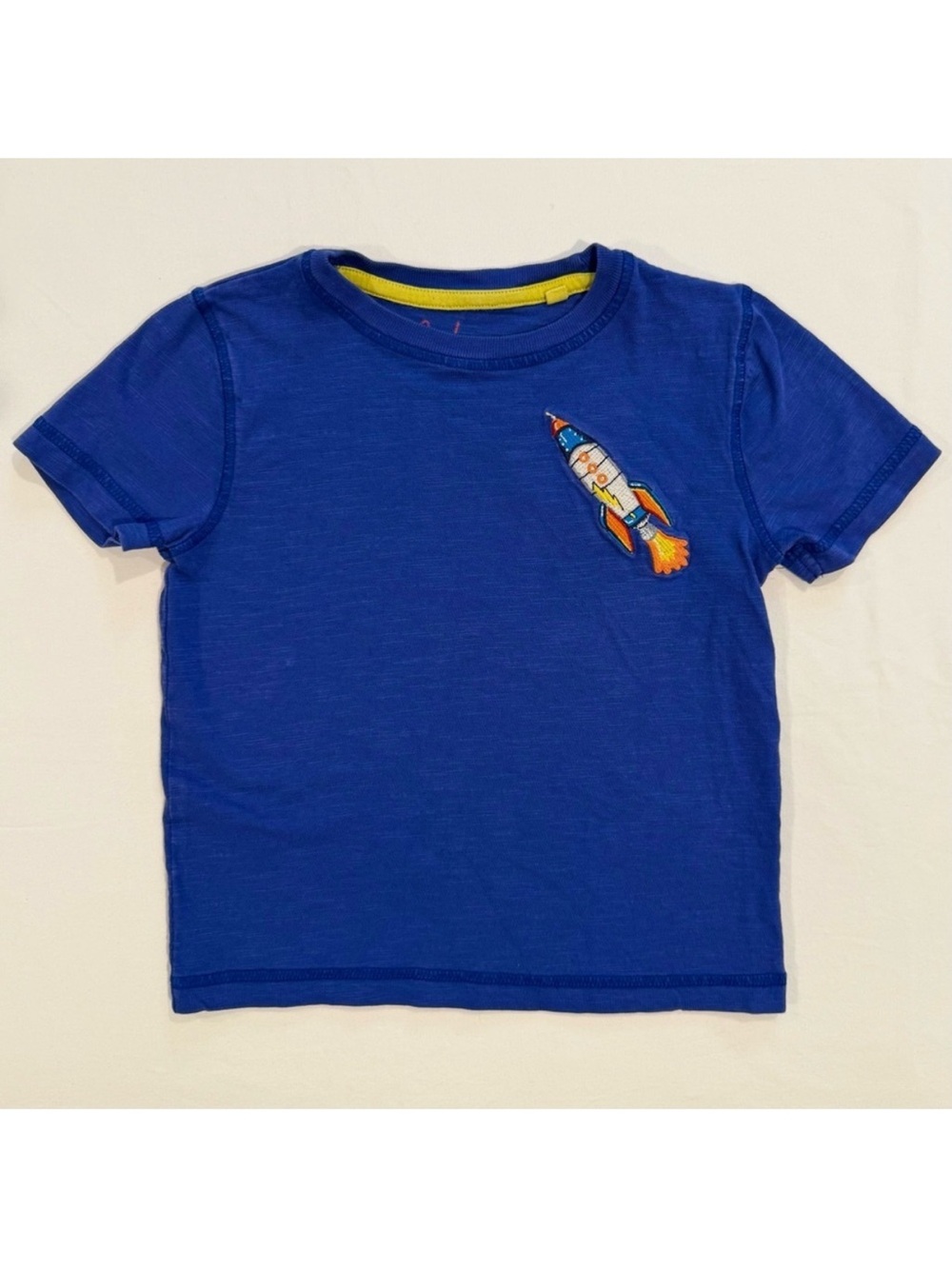 Mini Boden Tee Boys 3-4 Y Girls Rocketship Superstitch T-Shirt Cotton Blue Fall